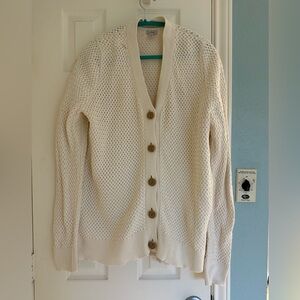 L.L. Bean Ivory Cable Knit Faux Wood Button Down Cardigan Sweater size Large